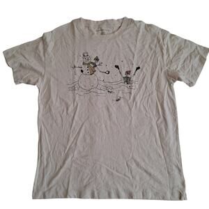 NWT American Eagle T-Shirt Snowman Graphic Short Sleeve Tee Tan Mens Size L XL